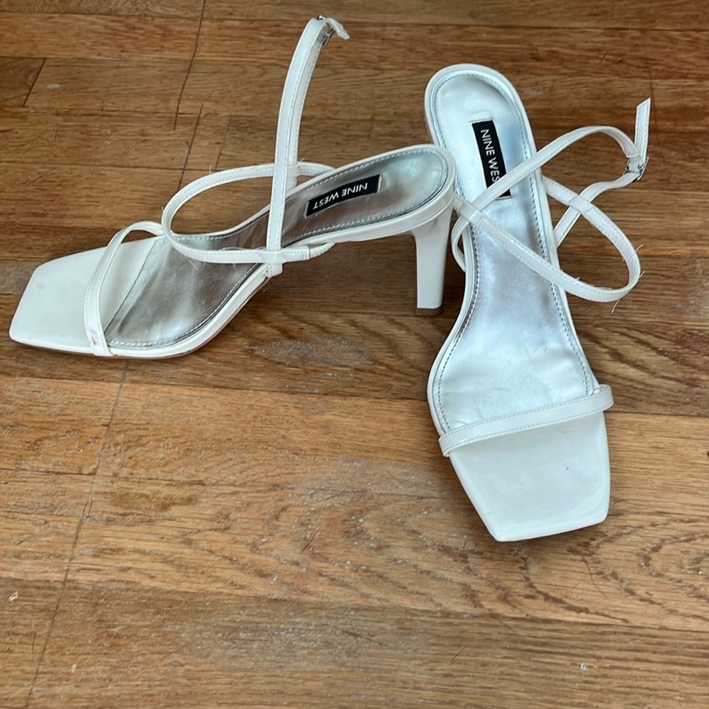 Nine West women’s strappy heels in white